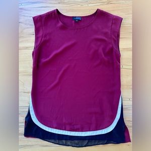 The Limited Burgundy White Black Chiffon XS Short Sleeve Top